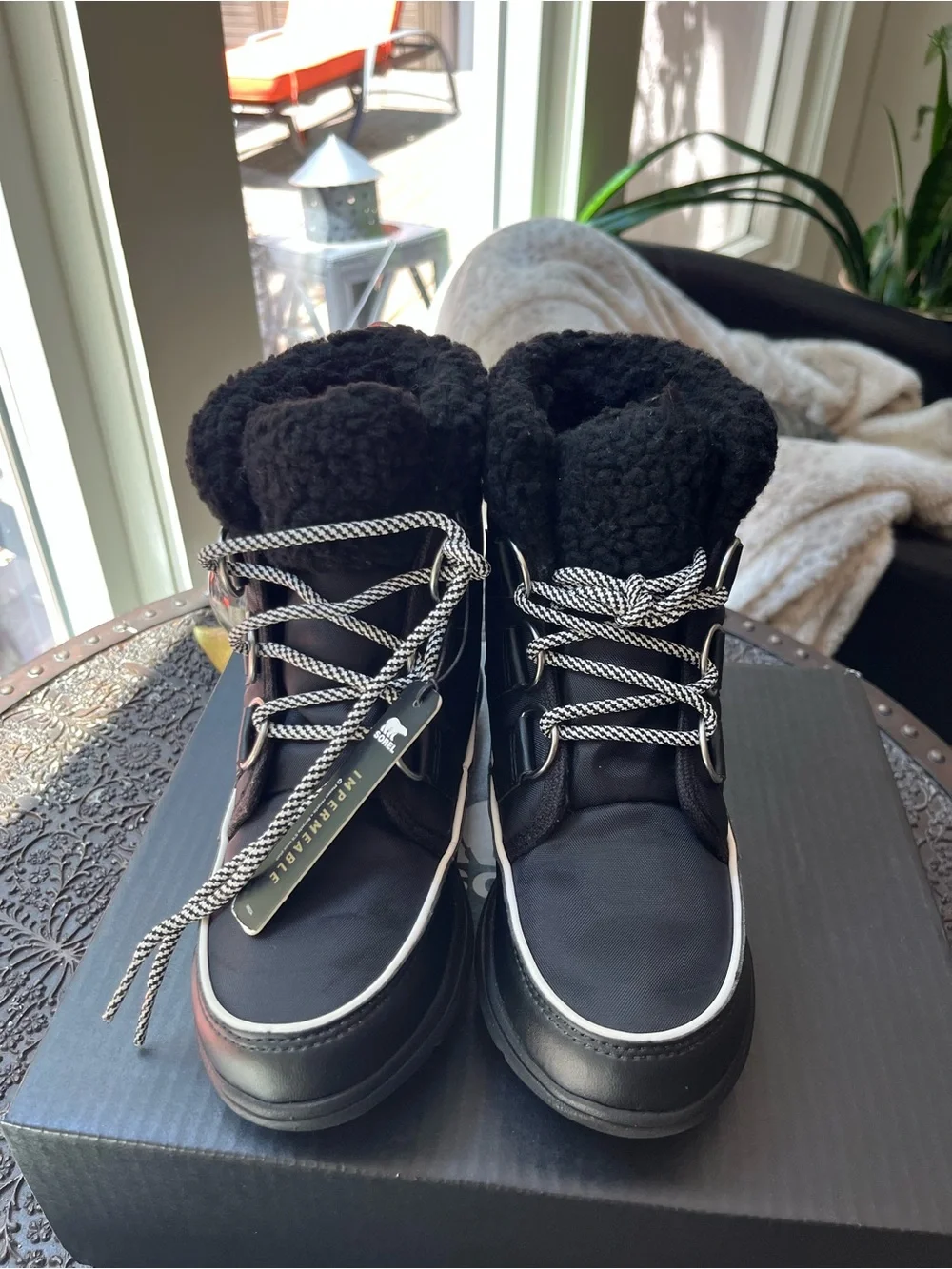 SOREL EXPLORER CARNIVAL WATERPROOF WINTER BOOTS BLACK 5